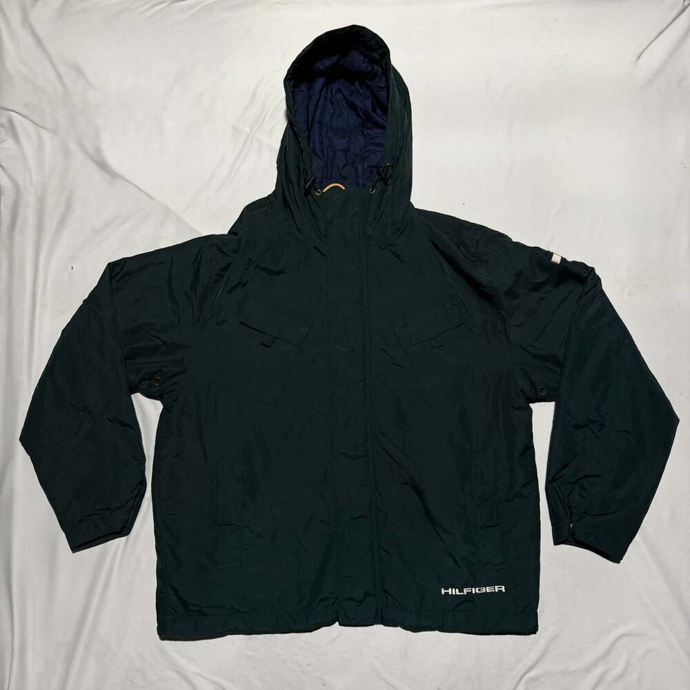 Vtg 90s Tommy Hilfiger Fleece Lined Parka Jacket Mens Medium Green Spellout Coat